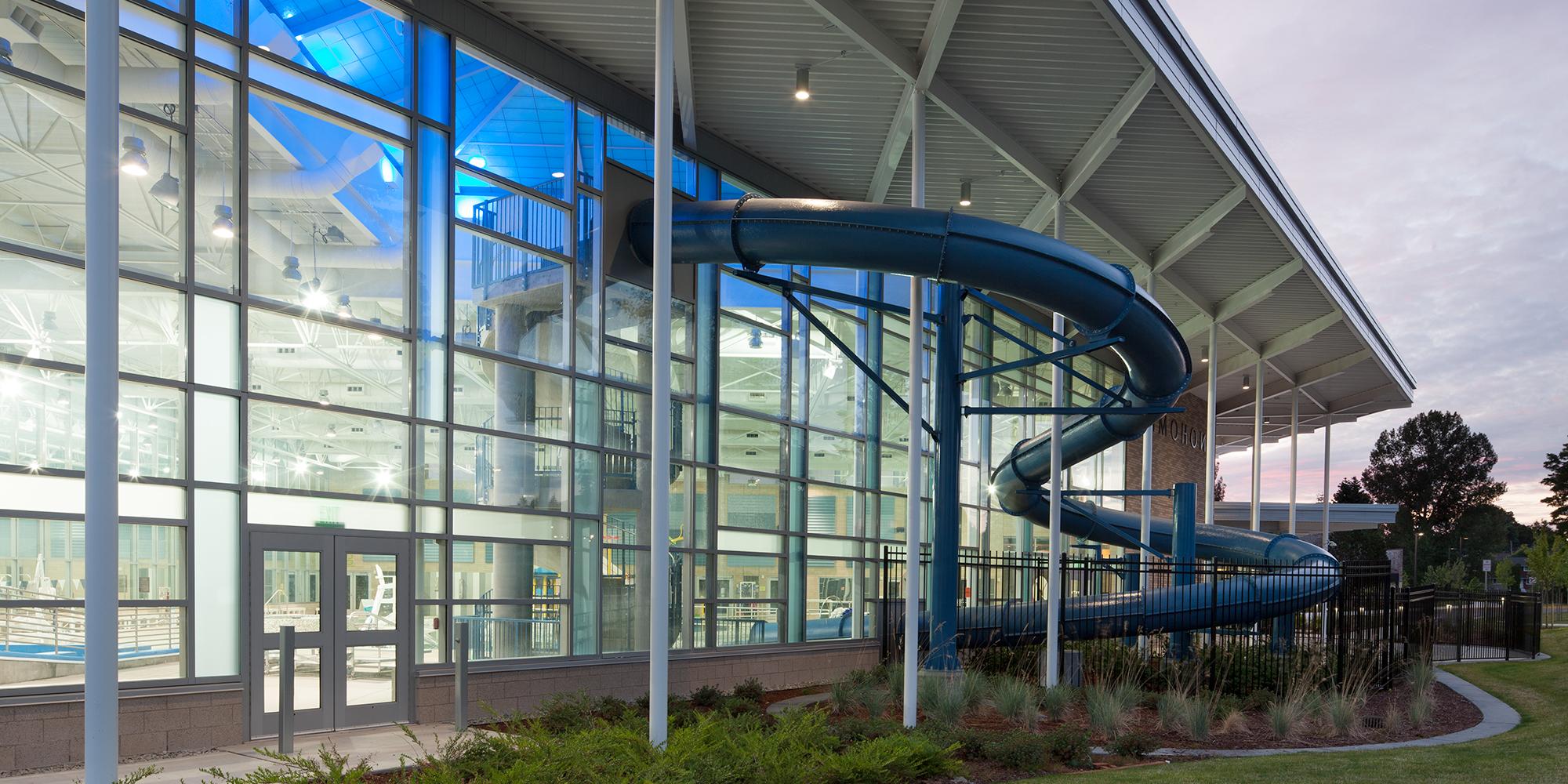 Exterior view of waterslide outside Snohomish Aquatic Center